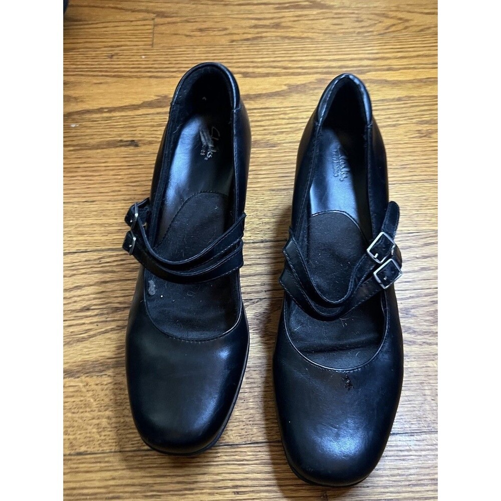 CLARKS Artisan Black Leather Heels Mary Jane Women's Shoes Sz 11M